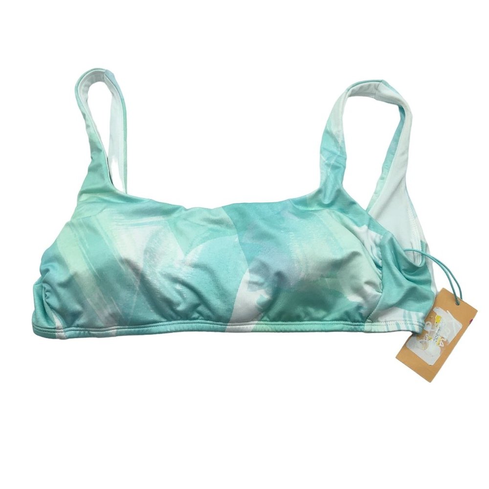 Kona Sol Bikini Top Tie Back Printed Removable Cups Blue Green M